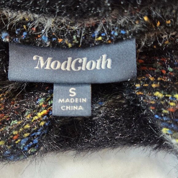 Modcloth Women's Size Small Striped Black Sweater Cardigan Open Pockets - Picture 6 of 8